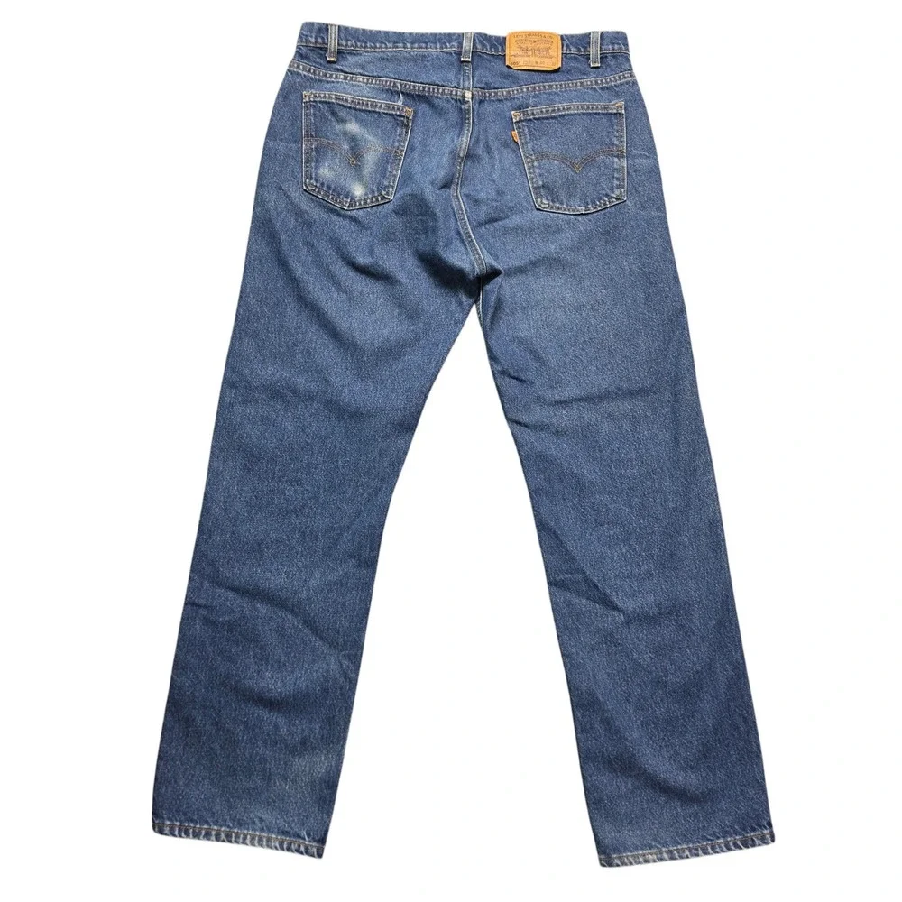Vintage Orange Tab 505 Regular Straight Jeans Mens 40x32 Blue Levis Made in USA